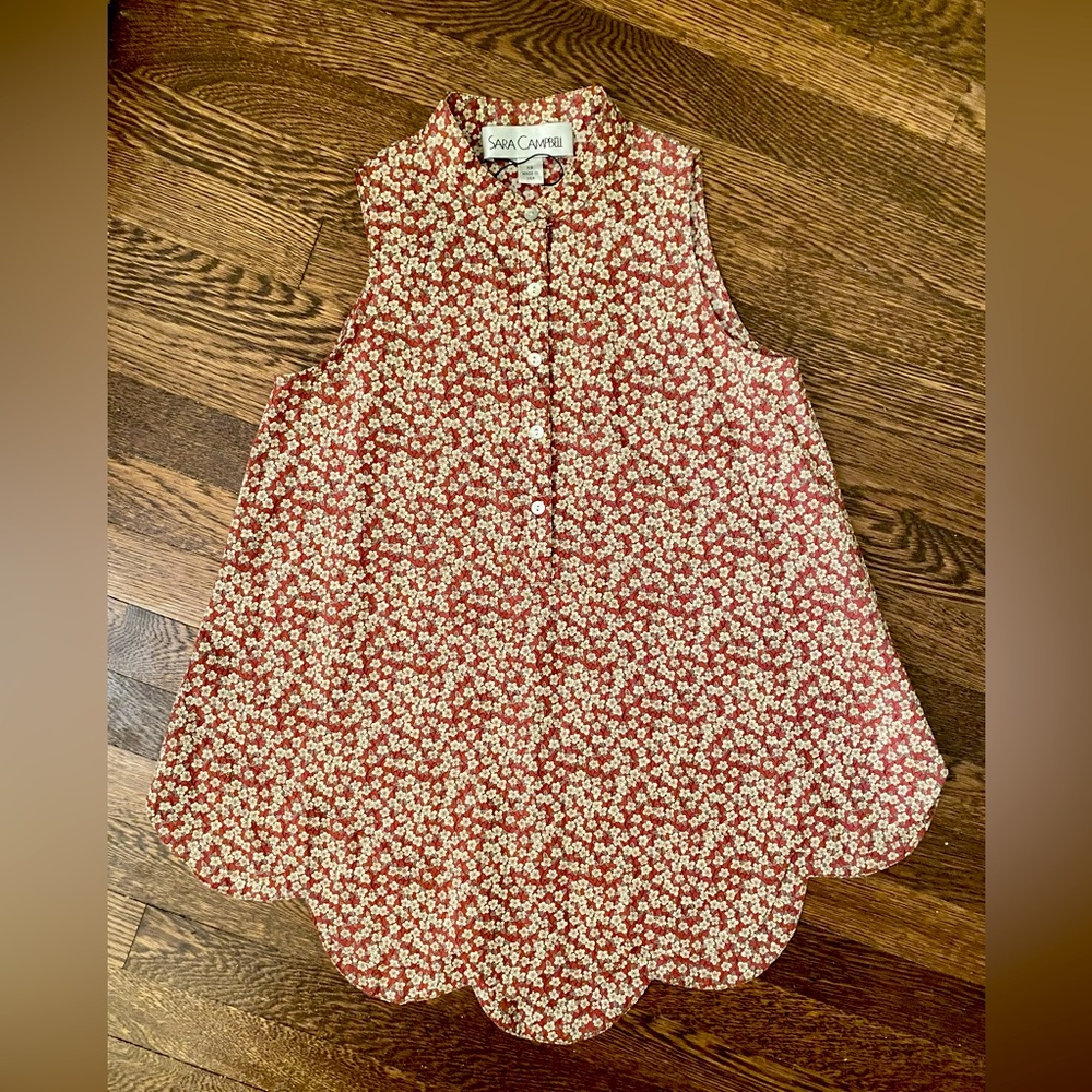 Sara Campbell Sleeveless Printed Popover with Scalloped Hem XS *NWT*